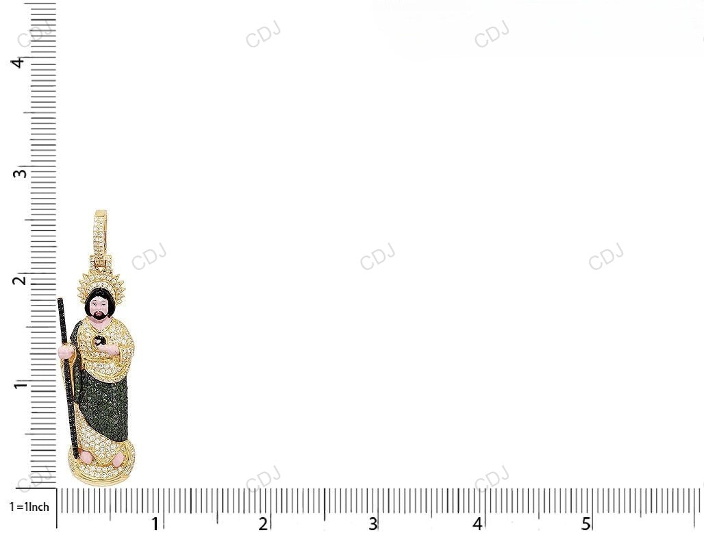 2.15 CTW Yellow Gold St Jude Large Enamel CVD Diamond Pendant hip hop jewelry CustomDiamJewel