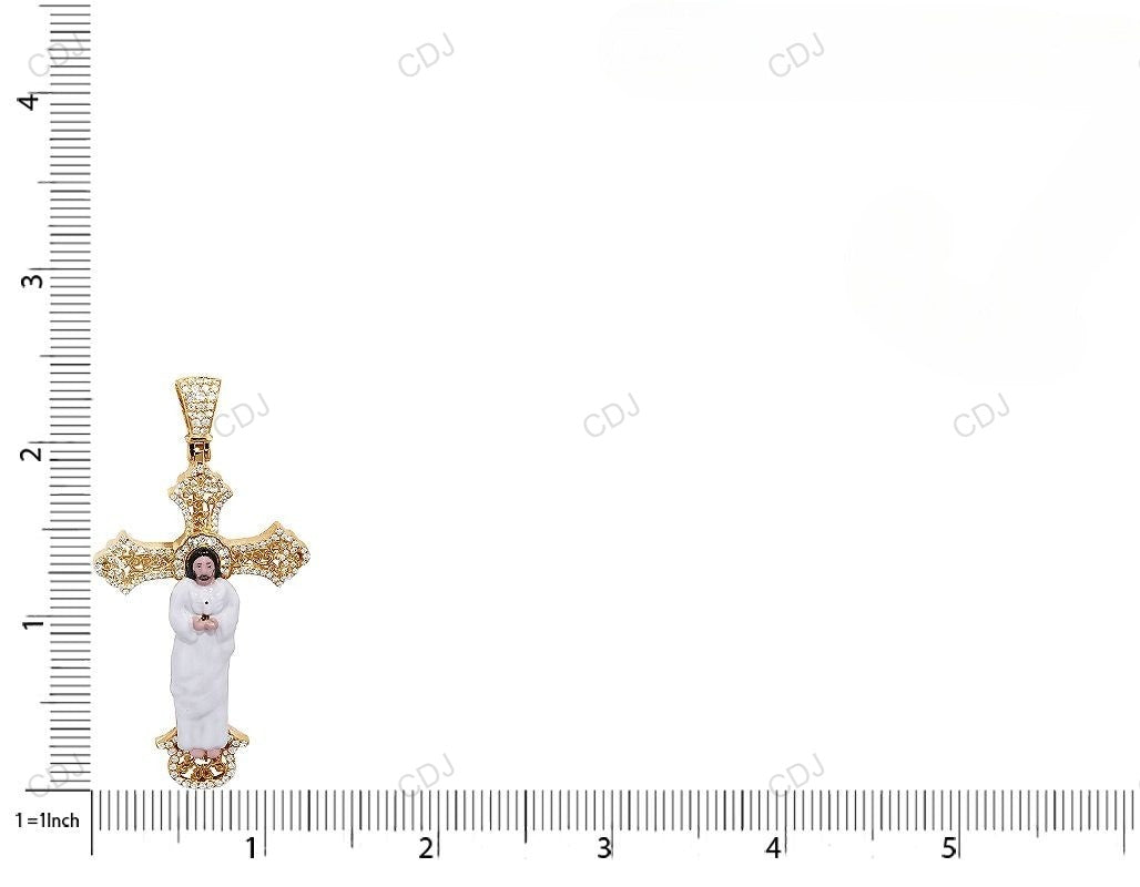 Enamel Cross Jesus CVD Diamond Yellow Gold Pendant hip hop jewelry CustomDiamJewel