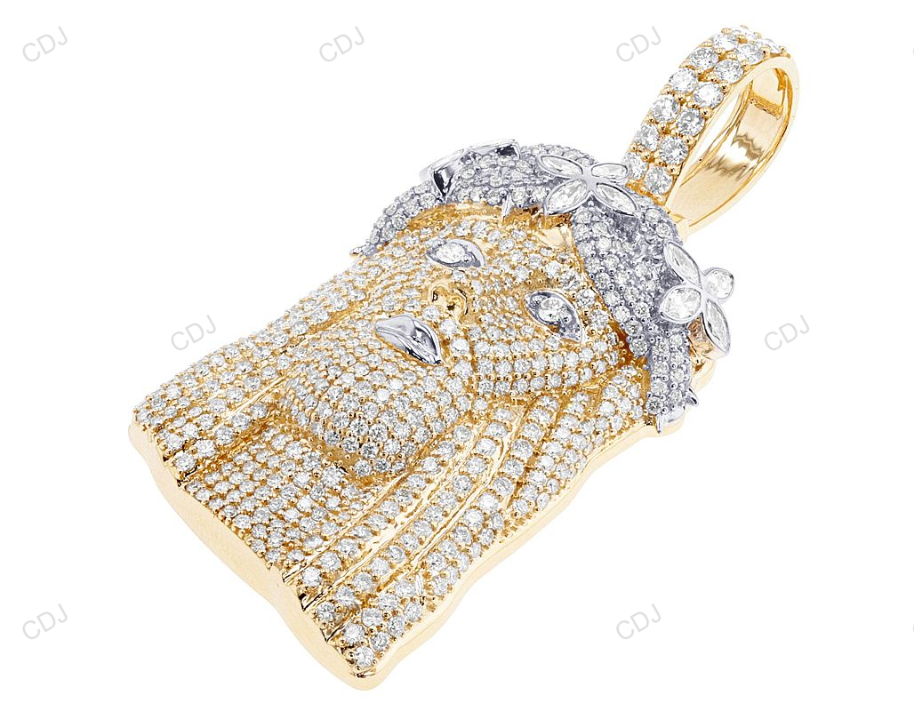 Two-Tone Lab Grown Diamond Marquise Cut Iced Out Jesus Pendant hip hop jewelry CustomDiamJewel