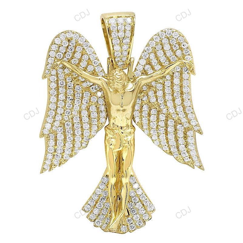 Yellow Gold Angle Wings Crucifix CVD Diamond Jesus Pendant hip hop jewelry CustomDiamJewel