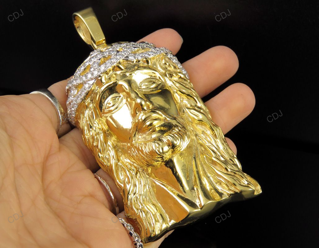 Men's Yellow Solid Gold Jesus CVD Diamond Hip Hop Pendant hip hop jewelry CustomDiamJewel