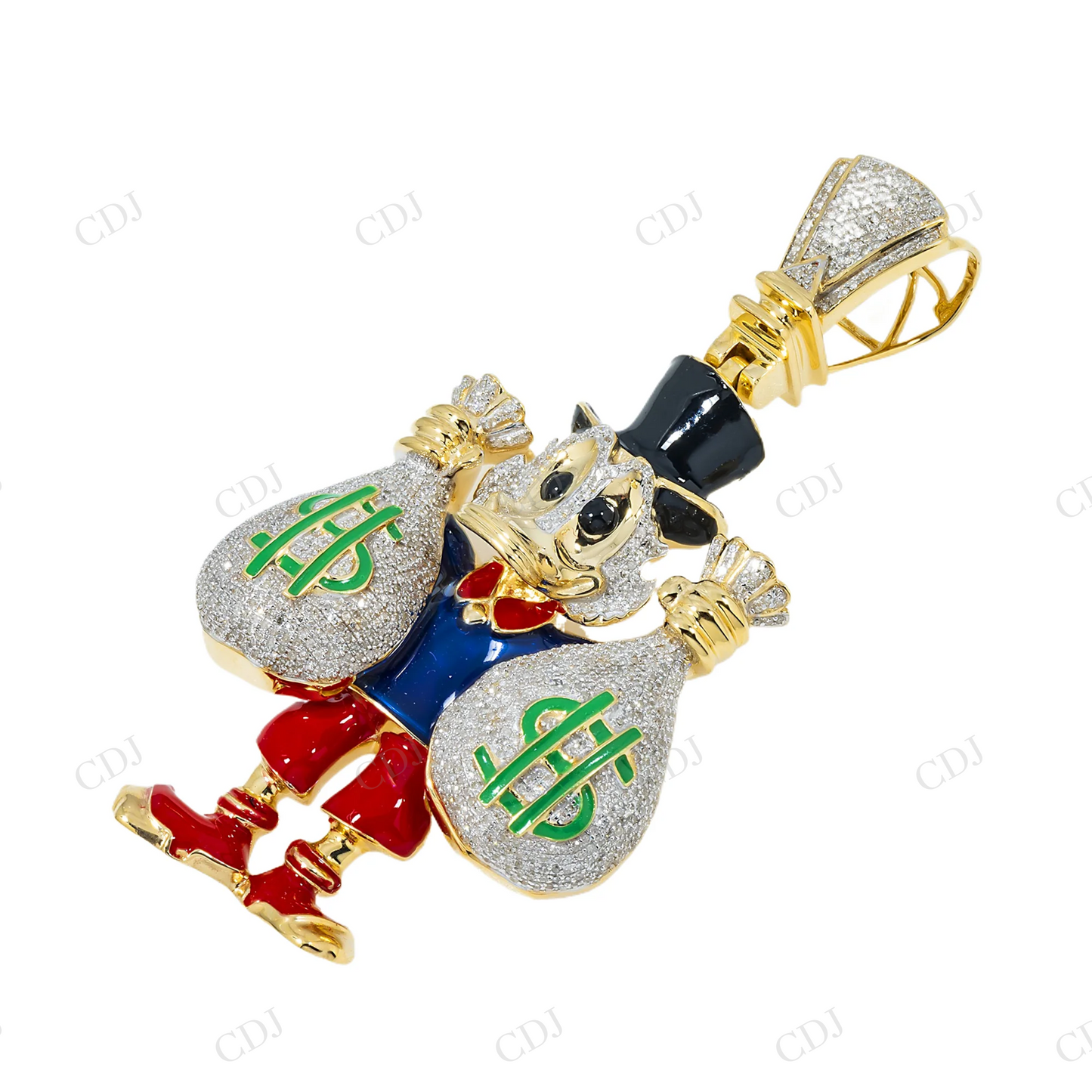Custom Bling Cartoon Duck Holding Dollar Bags Moissanite 925 Silver Pendant Hip Hop Pendent customdiamjewel