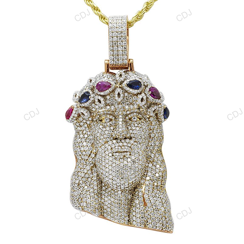 Jesus Colorful Crown Lab Grown Diamond Pendant hip hop jewelry CustomDiamJewel