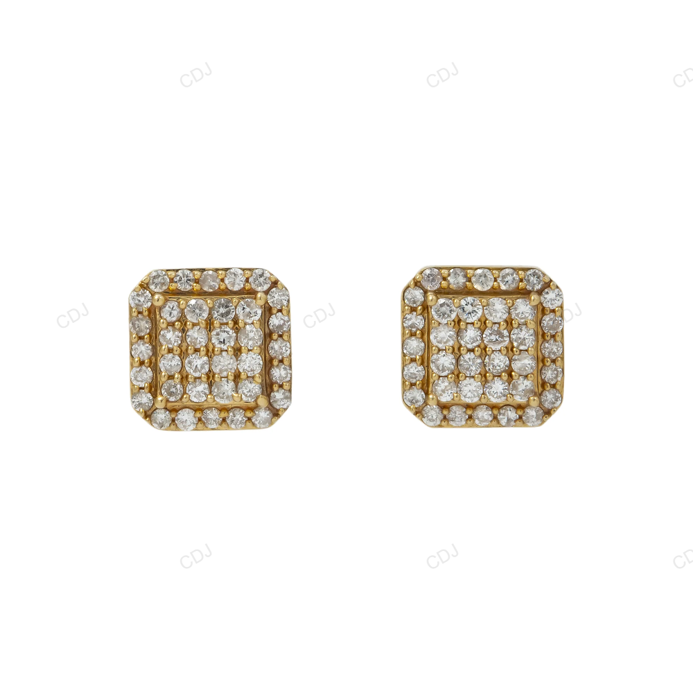 Square Lab Grown Diamond Yellow Gold Stud Earrings