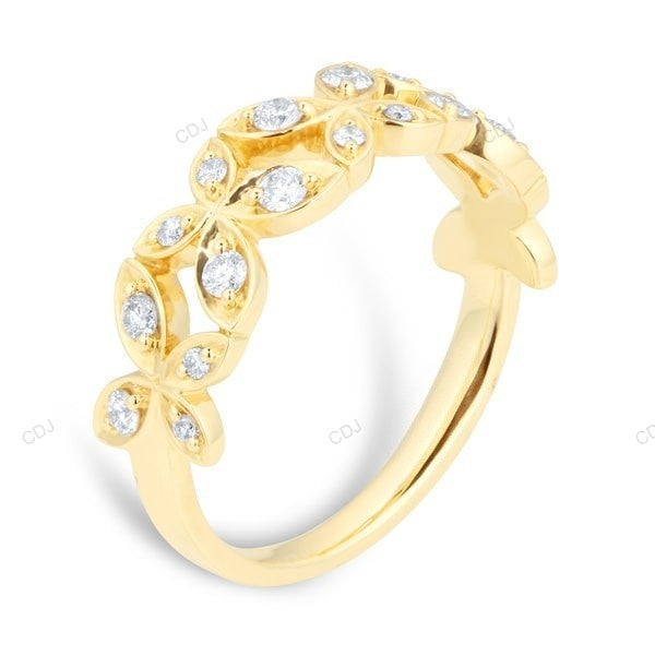 Yellow Gold Lab Grown Diamond Leaf Wedding Band