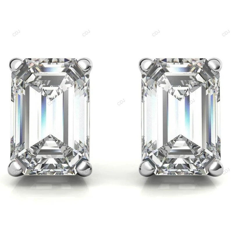 Yellow Gold Emerald Cut Lab Created Diamond Earrings