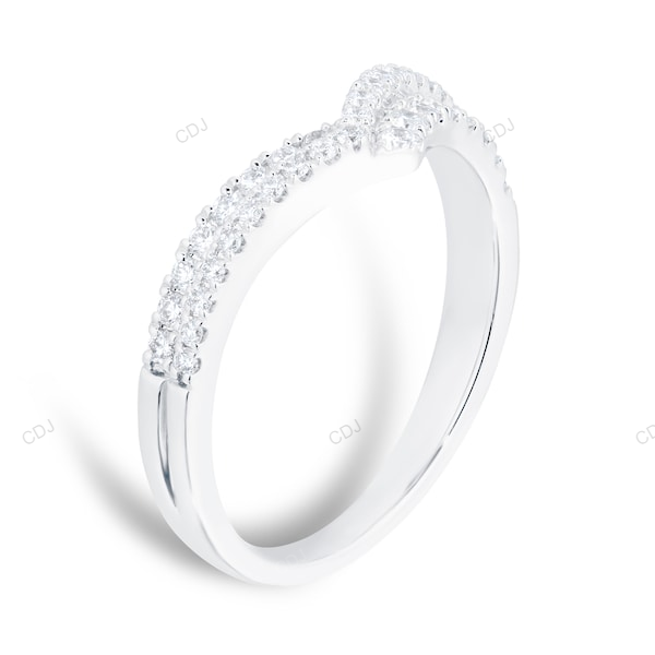 Two Row Chevron Shape White Gold CVD Diamond Wedding Band