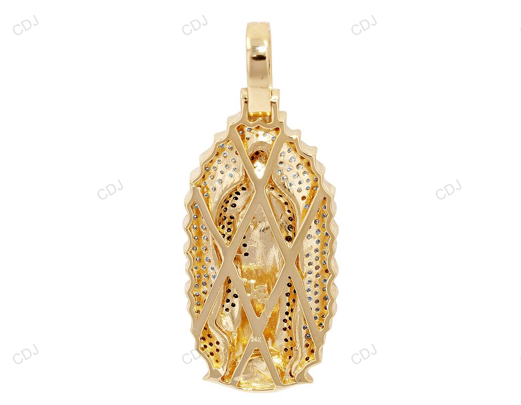Enamel Mother Mary Lab Grown Diamond Yellow Gold Pendant hip hop jewelry CustomDiamJewel