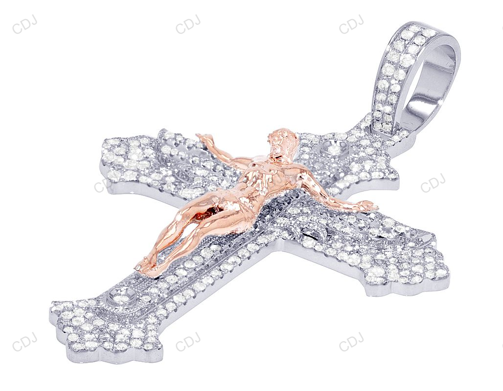 3.10 CTW Jesus Crucifix Cross Tow-Tone Gold CVD Diamond Pendant hip hop jewelry CustomDiamJewel