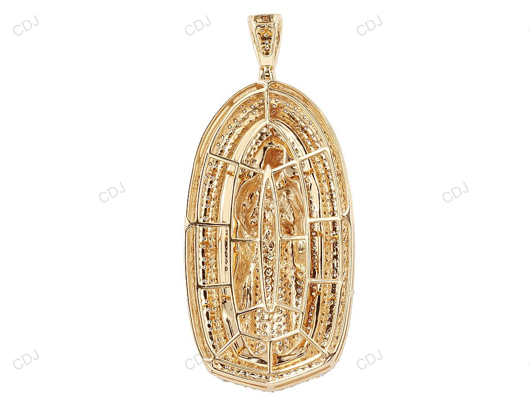 Mother Mary Yellow Gold Iced Out Pendant hip hop jewelry CustomDiamJewel