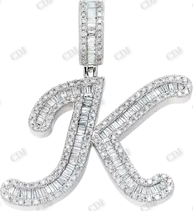 0.50 CTW Initial K Pendant Baguette Cut 925 Sterling Silver Pendant Hip Hop Pendent customdiamjewel
