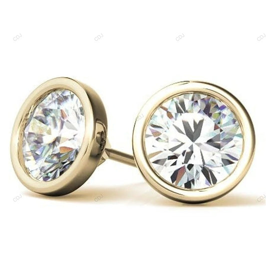 Yellow Gold Bezel Set Lab Grown Diamond Earrings customdiamjewel