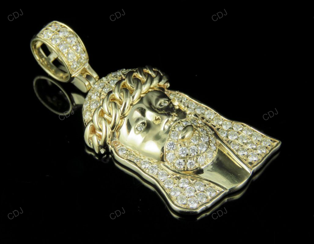 Lab Grown Diamond Yellow Gold Jesus Cuban Link Crown Pendant hip hop jewelry CustomDiamJewel