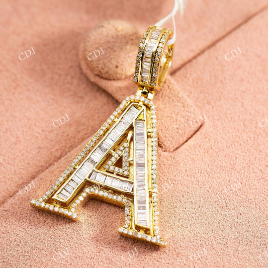 925 Silver Baguette & Round Moissanite "A" Pendant Hip Hop Pendent customdiamjewel