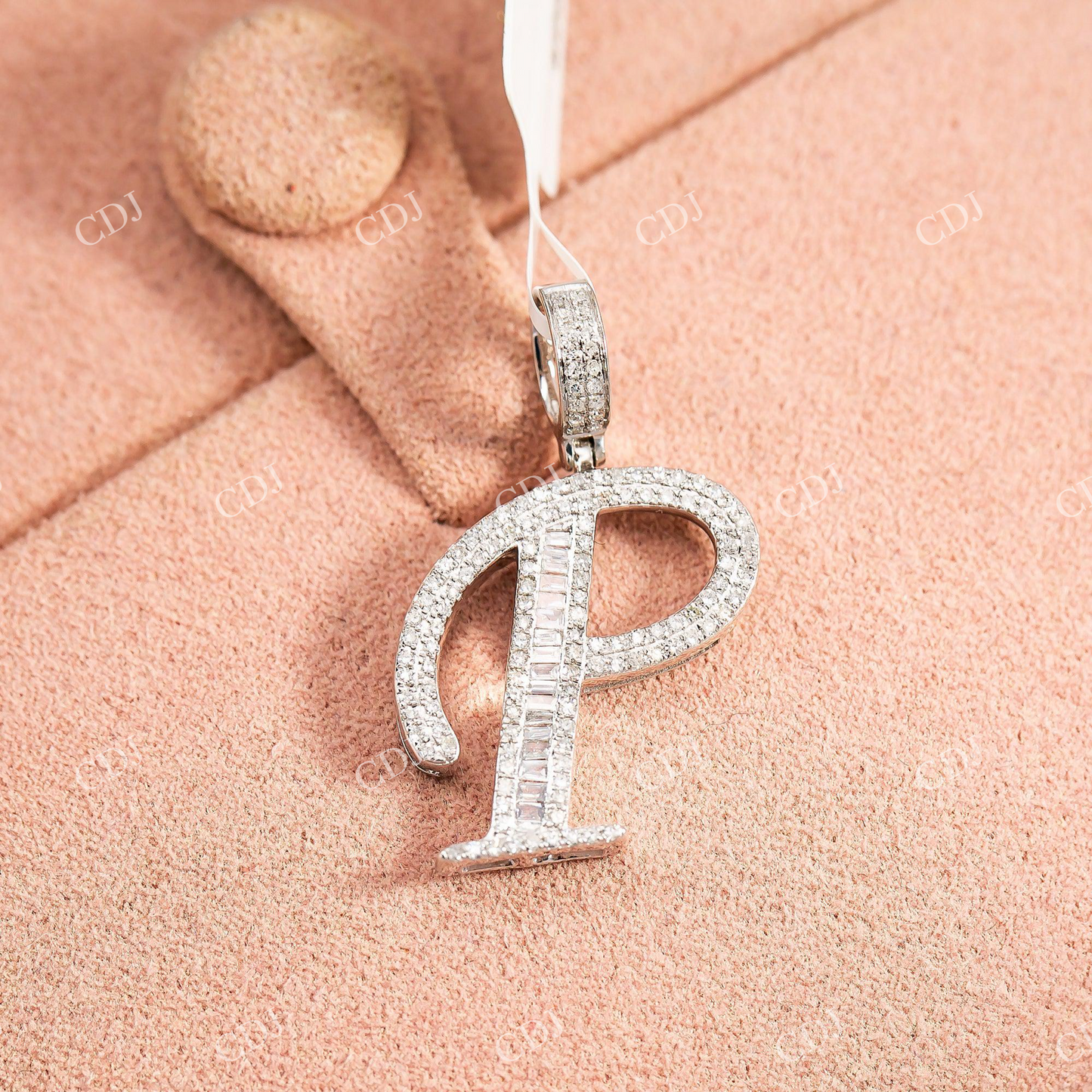 925 Sterling Silver Moissanite Bagutte Round Diamond P Letter Pendant Hip Hop Pendent customdiamjewel