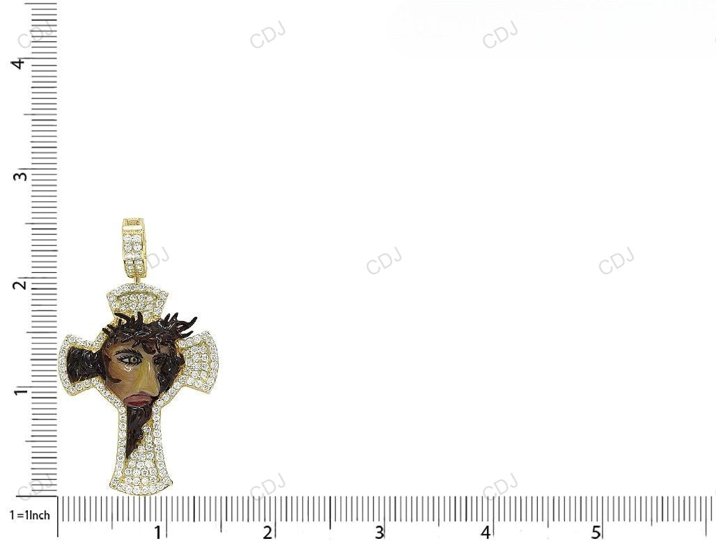 Yellow Gold Enamel Jesus Lab Created Diamond Pendant hip hop jewelry CustomDiamJewel