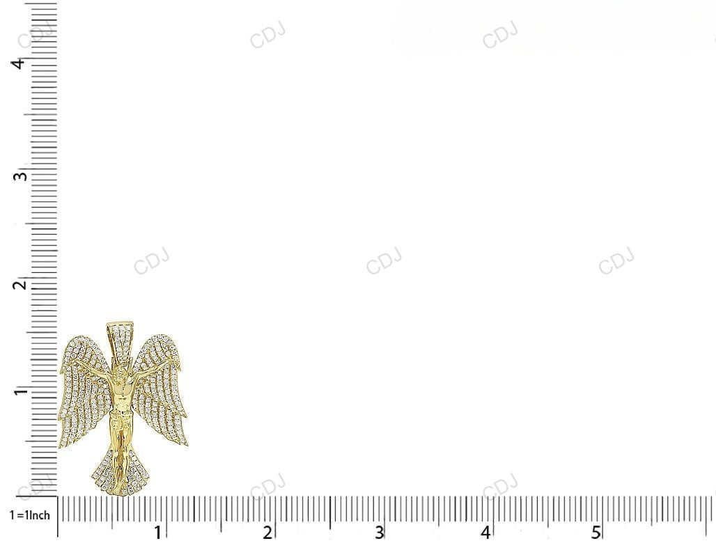Yellow Gold Angle Wings Crucifix CVD Diamond Jesus Pendant hip hop jewelry CustomDiamJewel