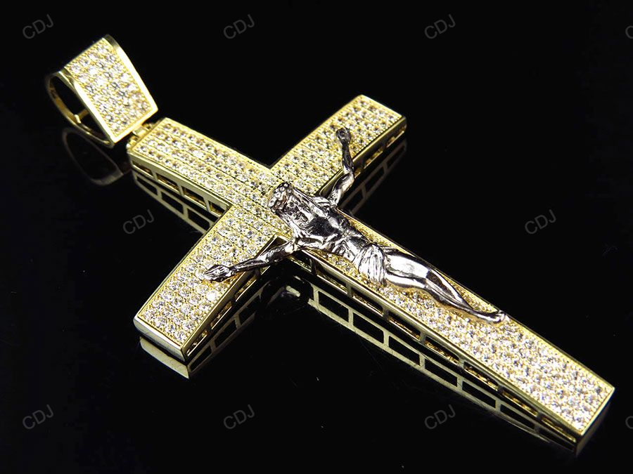 Men's Simulated Lab Grown Diamond Jesus Crucifix Yellow Gold Pendant hip hop jewelry CustomDiamJewel
