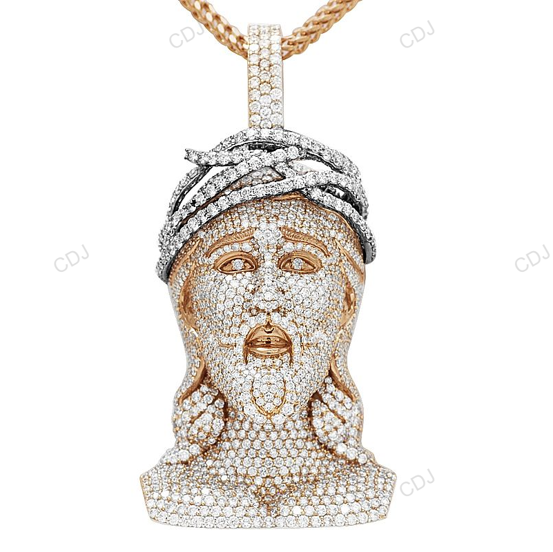 Two-Tone Gold Lab Grown Diamond Iced Out Jesus Pendant hip hop jewelry CustomDiamJewel