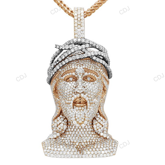 Two-Tone Gold Lab Grown Diamond Iced Out Jesus Pendant hip hop jewelry CustomDiamJewel