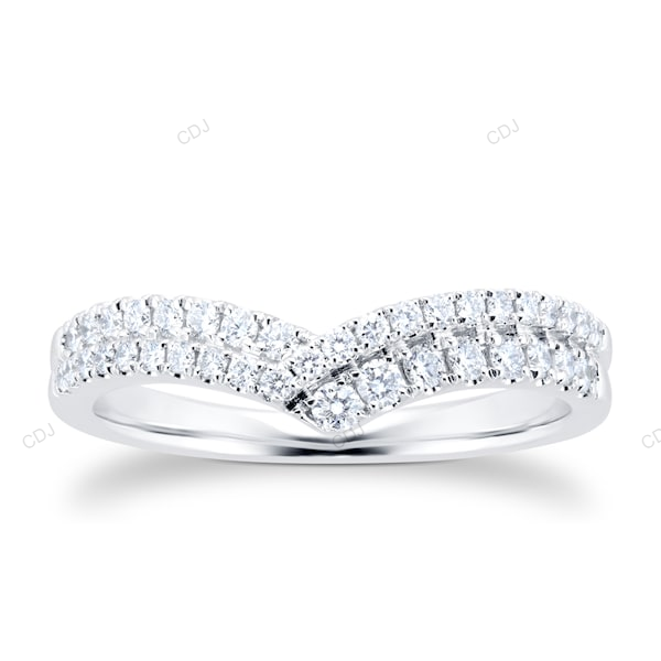 Two Row Chevron Shape White Gold CVD Diamond Wedding Band
