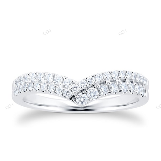 Two Row Chevron Shape White Gold CVD Diamond Wedding Band