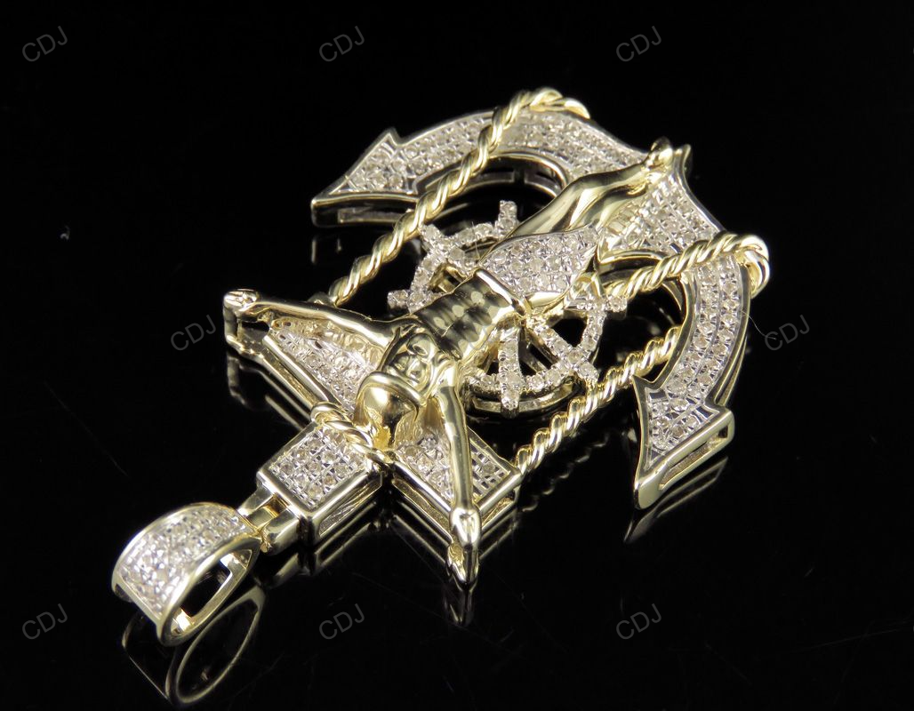 Yellow Gold Crucifix Jesus Anchor CVD Diamond Pendant hip hop jewelry CustomDiamJewel