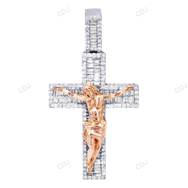 Jesus Crucifix Baguette CVD Diamond Two-Tone Pendant hip hop jewelry CustomDiamJewel
