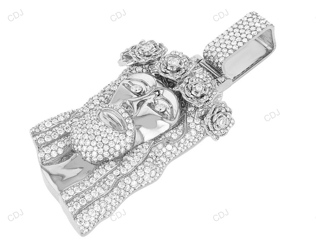 Crown Of Rose Lab Grown Diamond Gold Jesus Head Pendant hip hop jewelry CustomDiamJewel
