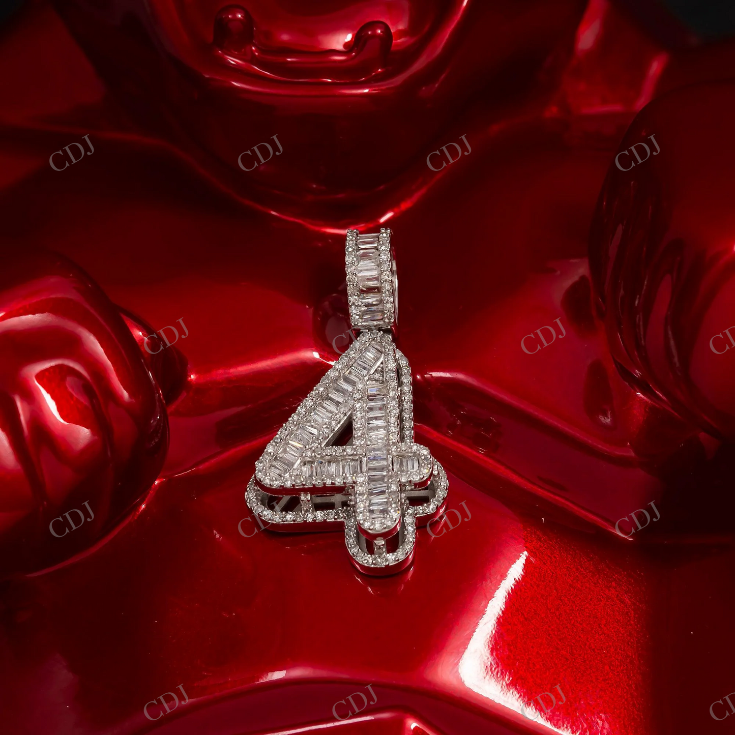 Baguette Moissanite Number 4 Pendant Hip Hop Pendent customdiamjewel