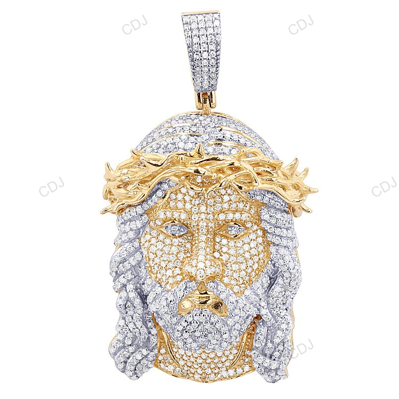 Yellow Gold Lab Created Diamond Thrown Design Jesus Pendant hip hop jewelry CustomDiamJewel