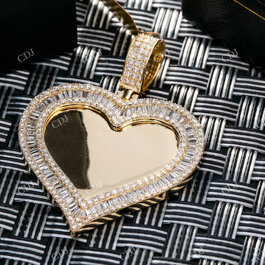 925 Silver Moissanite Baguette Heart Pendant Hip Hop Pendent customdiamjewel
