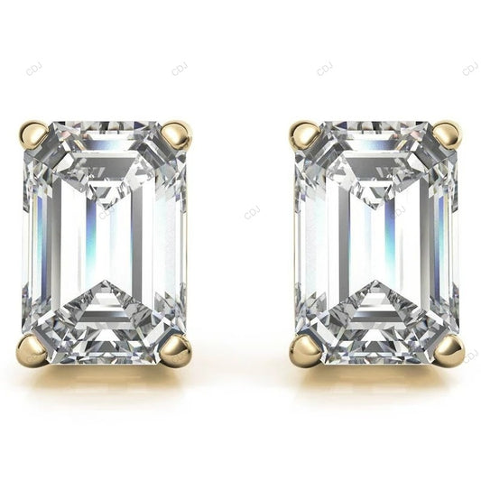 Yellow Gold Emerald Cut Lab Created Diamond Earrings customdiamjewel
