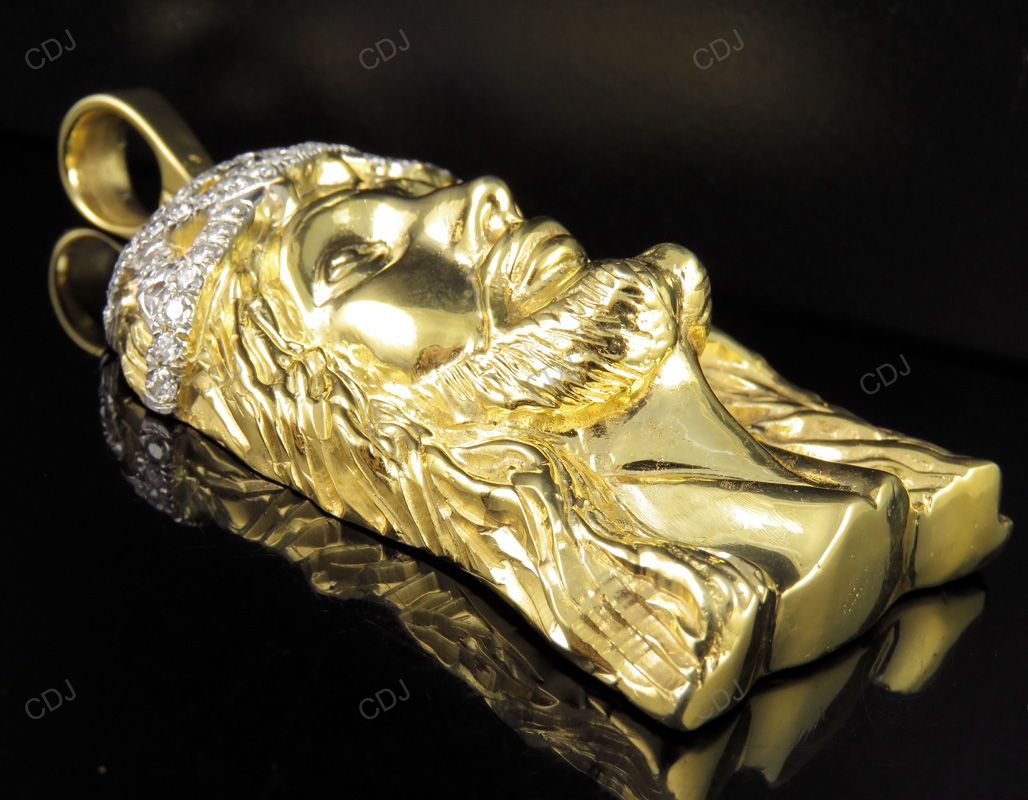 Men's Yellow Solid Gold Jesus CVD Diamond Hip Hop Pendant hip hop jewelry CustomDiamJewel