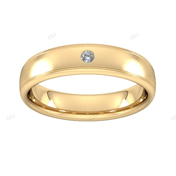 Yellow Gold Flush Setting CVD Diamond Wedding Band For Everyday