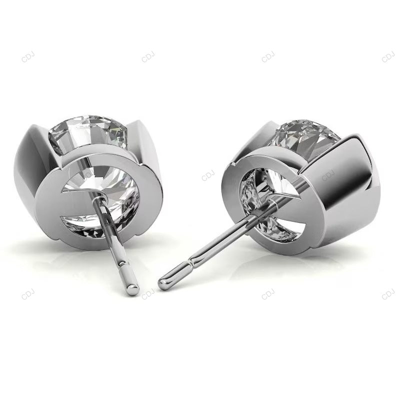 White Half Bezel Set Lab Grown Diamond Earrings