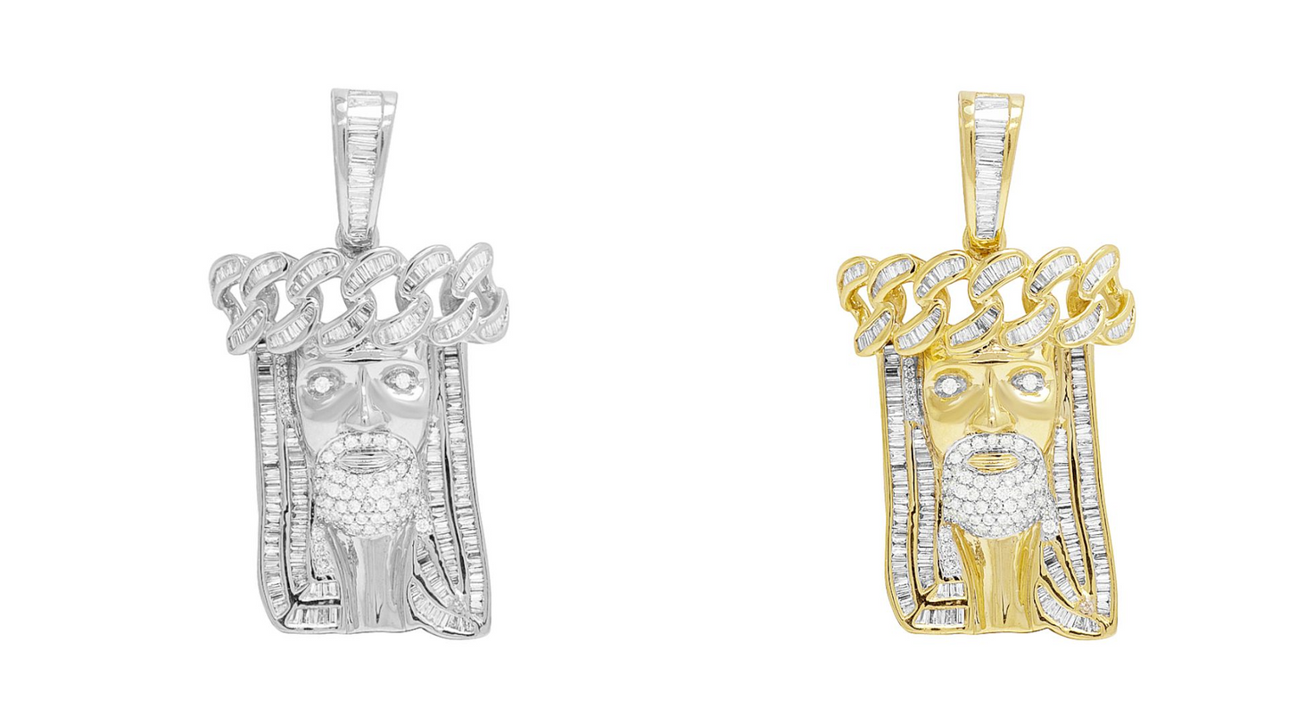 Jesus Baguette Cut Lab Grown Diamond Yellow Gold Pendant hip hop jewelry CustomDiamJewel