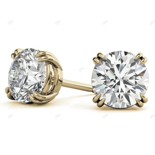 Double Prong Yellow Gold Lab Grown Diamond Earrings customdiamjewel
