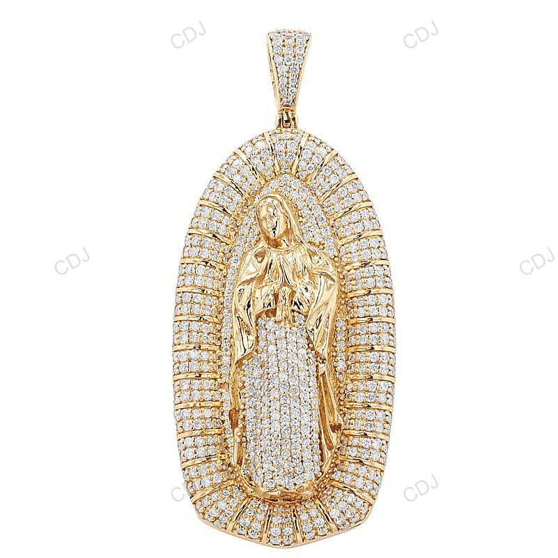 Mother Mary Yellow Gold Iced Out Pendant hip hop jewelry CustomDiamJewel