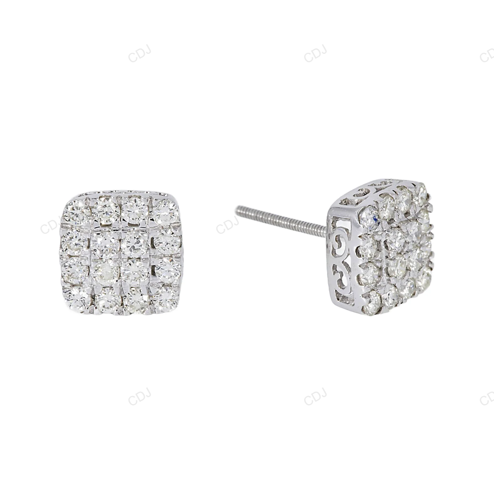 Custom Lab Grown Diamond Square Cluster Gold Earrings
