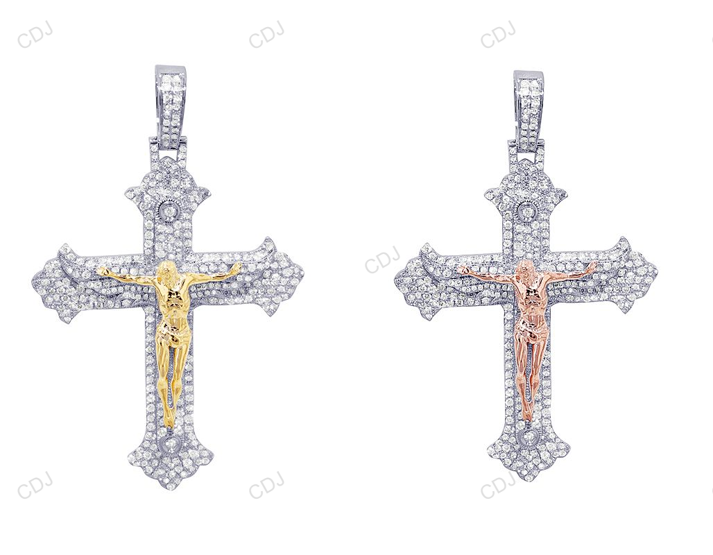 3.10 CTW Jesus Crucifix Cross Tow-Tone Gold CVD Diamond Pendant hip hop jewelry CustomDiamJewel