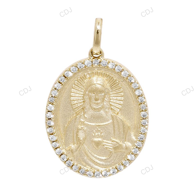 Oval Scared Heart Jesus Yellow Gold Lab Grown Diamond Pendant hip hop jewelry CustomDiamJewel