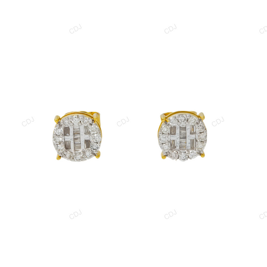 10K Gold Cluster Baguette Lab Grown Diamond Stud Earrings