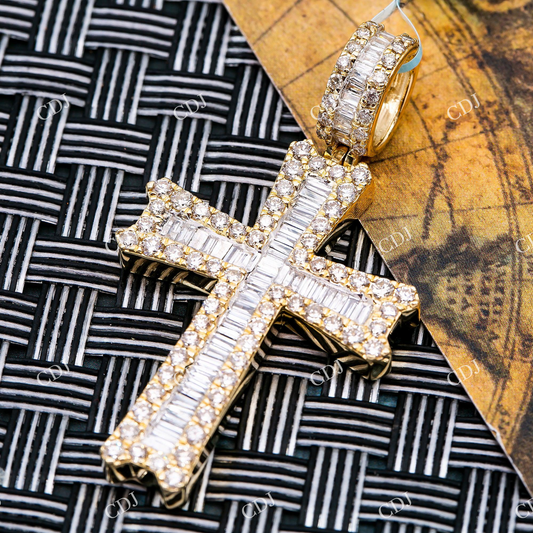 Customized Cross Round & Baguette Moissanite 925 Silver Pendant Hip Hop Pendent customdiamjewel