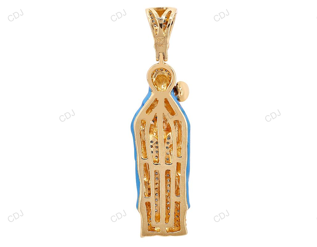 Mother Mary Blue Enamel CVD Diamond Yellow Gold Pendant hip hop jewelry CustomDiamJewel