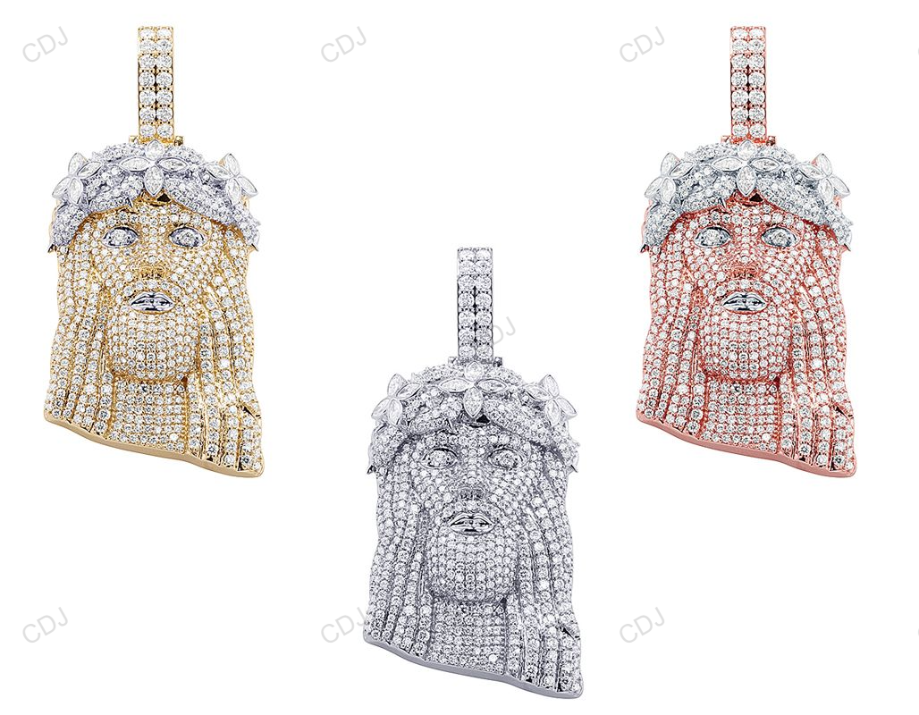 Two-Tone Lab Grown Diamond Marquise Cut Iced Out Jesus Pendant hip hop jewelry CustomDiamJewel