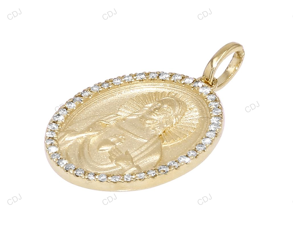 Oval Scared Heart Jesus Yellow Gold Lab Grown Diamond Pendant hip hop jewelry CustomDiamJewel
