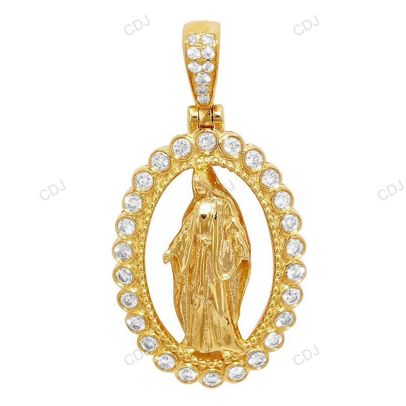 Virgin Mary Cut Out Yellow Gold CVD Diamond Pendant hip hop jewelry CustomDiamJewel