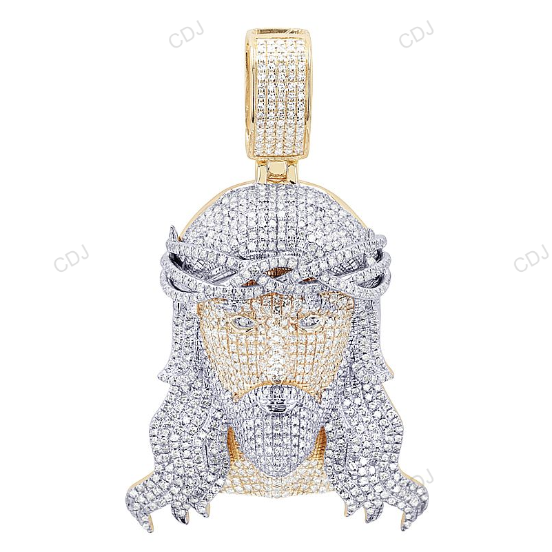 Two Tone Lab Grown Diamond Gold Iced Out Jesus Pendant hip hop jewelry CustomDiamJewel