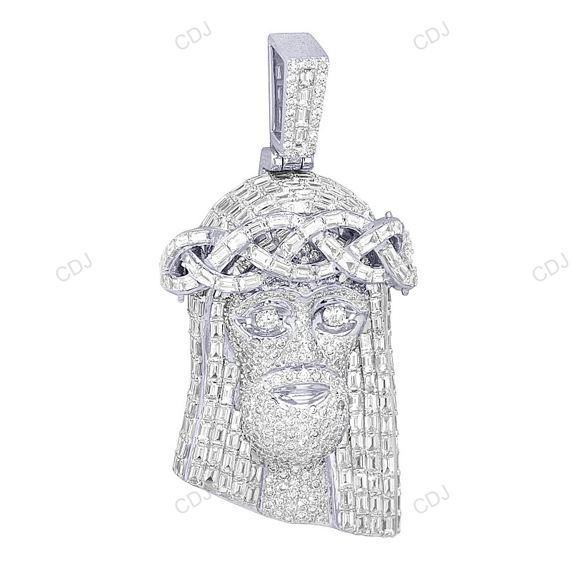 White Gold Baguette Cut CVD Diamond Jesus Pendant hip hop jewelry CustomDiamJewel